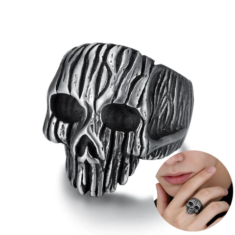 Skull Head Ring Stainless Steel Punk Gothic Vintage Biker Jewelry For Men Women