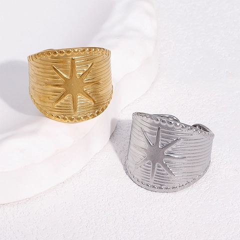Anillo Abierto De Banda Ancha Con Estrella De Ocho Puntas Acero Inoxidable Chapado En Oro Joyería De Moda Minimalista Ajustable Mujer