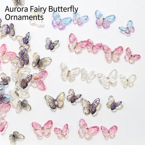 Ciondoli Unghie Farfalla 3D Resina Ornamenti Aurora Gradiente Flatback Decorazioni Nail Art Stile Kawaii Fata Accessori DIY