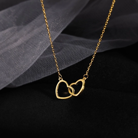 Collier À Pendentif Double Cœur Entrelacé En Alliage Chaîne Clavicule Minimaliste Bijoux Pour Femmes Cadeau