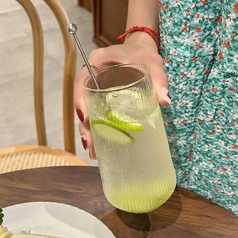 Ribbed Glass Cup Coffee Mug Heat Resistant Vertical Stripe Transparent Drinkware For Juice Latte Iced Tea Vintage Ins Style