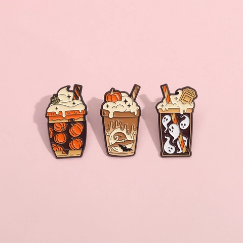 Spilla in Smalto di Halloween in Lega di Zinco Cartone Animato Zucca Fantasma Succo Bibita Distintivo Pin per Vestiti Zaino