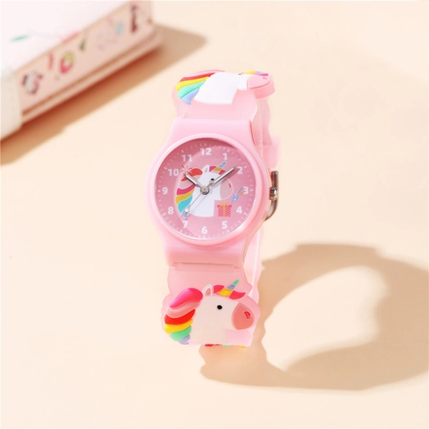 Kids Cartoon Unicorn Analog Quartz Watch Cute Colorful Silicone Strap Arabic Numerals Wristwatch Student Gift Boys Girls
