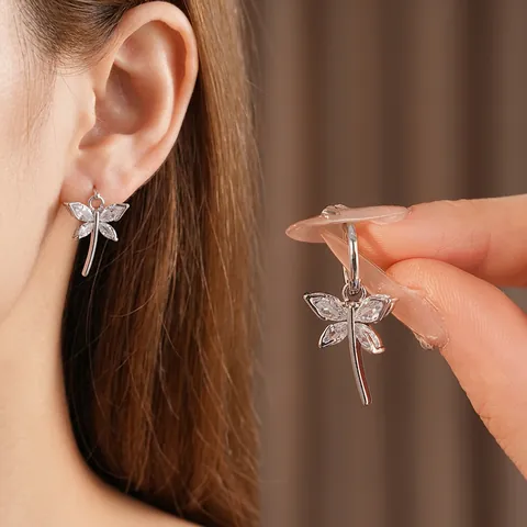 Elegante Funkelnde Zirkon Libellen Ohrringe Kupfer Mit Silberohrstecker Zarter Modeschmuck Für Damen