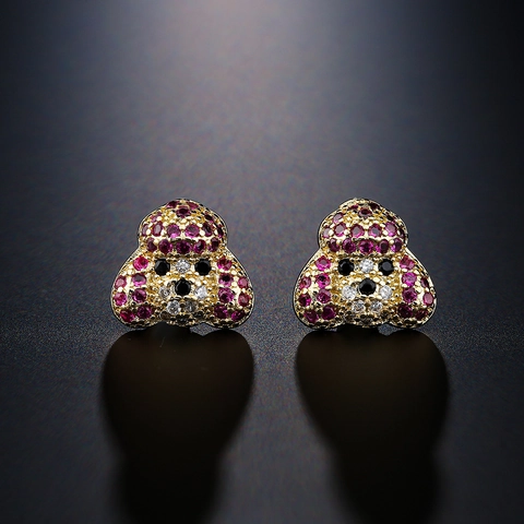 Pudel Hund Ohrstecker Kupfer Mikro Pave Zirkonia 18K Vergoldet Tierform Süßer Schmuck Für Damen