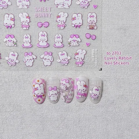 Embossed Nail Art Stickers Relief Cartoon Rabbit Strawberry Flower Smiley Face DIY Manicure Decor Decals For Women