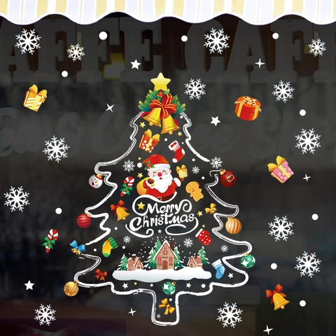 Weihnachtsfensteraufkleber PVC Statisch Haftend Weihnachtsmann Weihnachtsbaum Schneeflocken Wiederverwendbar Glasdeko Festlich
