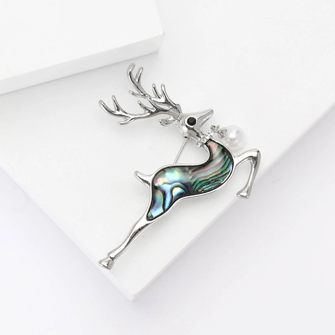 Elegante Broche De Alce Aleación Con Concha De Abulón Y Perla Artificial Sintética Alfiler De Animal Para Mujer Accesorio De Traje Moda