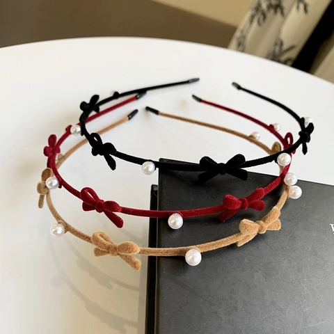 Diadema De Terciopelo Con Lazo Y Perlas Artificiales Elegante Aro De Pelo Vintage Cintas Para El Pelo Para Mujeres Accesorios