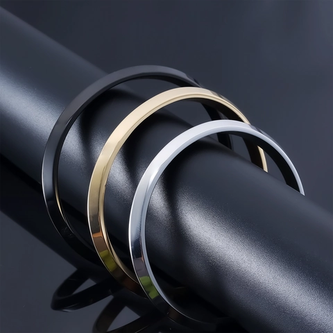 Bracciale Rigido Aperto A Forma Di C Minimalista Acciaio Inossidabile 316L Lucidato Gioielli Geometrici Unisex