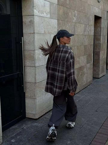 Women Plaid Shirt Jacket Long Sleeve Button Up Cotton Polyester Oversized Retro Casual Streetwear Blouse With Pockets
