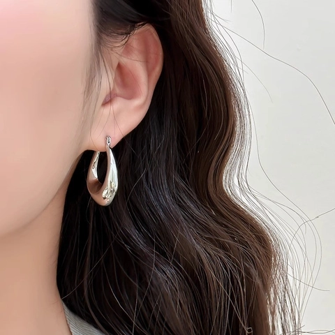 Orecchini A Cerchio Spessi Rame Lucidato Goccia D'acqua Forma A U Minimalista Gioielleria Donna