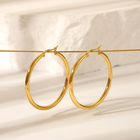 Orecchini A Cerchio In Acciaio Inossidabile Tondi Geometrici Placcati In Oro PVD Impermeabili Ipoallergenici Moda Donne Gioielli