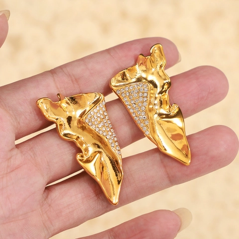 Pendientes de Botón con Textura de Ala Irregular Vintage para Mujer Acero Inoxidable Strass Incrustado Joyería de Moda Accesorios