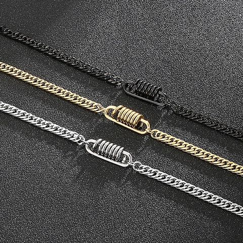 Pulsera De Cadena Cubana De Acero Inoxidable Con Resorte Central Joyas Punk Hip Hop Para Hombres Mujeres