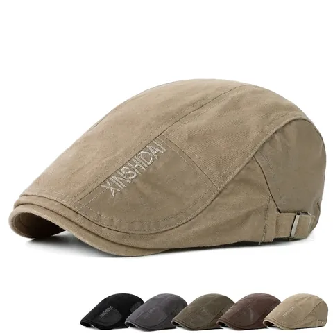 Gorra Vintage Newsboy Para Hombre Algodón Ajustable Sombrero Plano Ivy Color Sólido Protección Solar Exterior Transpirable Bordado