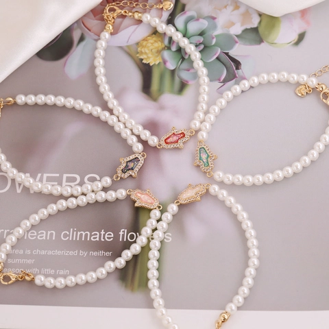 Hamsa Hand Künstliche Perlenarmband Kupfer Zirkonia Imitation Künstliche Perle Elegant Trendy INS Stil Verstellbar Schmuck Für Frauen