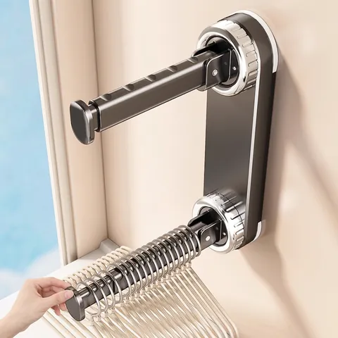 Portappendini A Ventosa Retrattile Montaggio A Parete Senza Foratura ABS Alluminio Pieghevole Asta Per Asciugatura Balcone Bagno