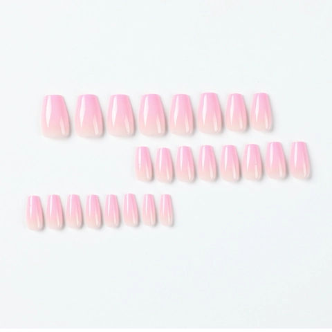Press On Nägel Pink Gradient Glänzend Kurz Ballett Trapez Falsche Nagelkunst Für Frauen Tägliche Maniküre