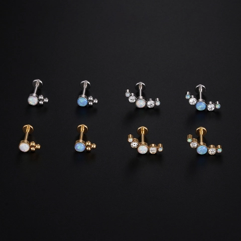 Roestvrijstalen Lipring Labret Stud Ingelegd Opaal Zirkoon Piercing Sieraden Kraakbeen Oorbel Unisex Lichaamsaccessoire