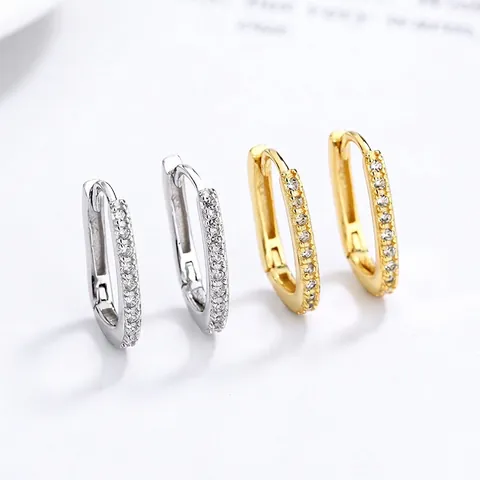 925 Sterling Silver Rectangular Hoop Earrings Micro Pave Zirconia Geometric Square Minimalist Fashionable Jewelry For Women
