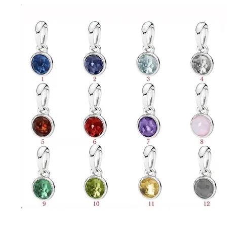 Μενταγιόν Charm Γενέθλιος Λίθος 925 Ασήμι Sterling Στρογγυλό Πολύχρωμο Ζιργκόν DIY Αξεσουάρ Για Βραχιόλι Κολιέ