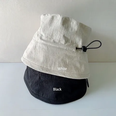 Bucket Hat Solid Color Cotton Breathable Foldable Adjustable Drawstring Summer Sun Shade Outdoor Casual For Women Men