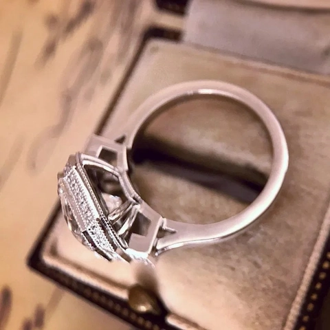 Anillo Vintage Circonita Corte Redondo Para Mujer Cobre Plata Antigua Chapado Halo Boda Lujo Retro Novia Accesorio