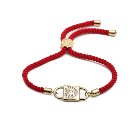 Heart Lock Red String Bracelet Copper Pave Zircon Adjustable Handmade Jewelry Romantic Gift For Women