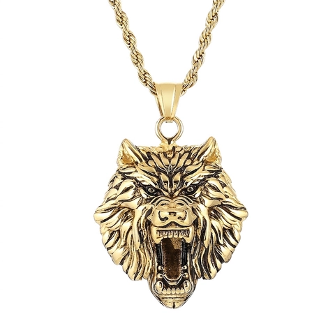 Wolf Head Pendant Necklace Stainless Steel Roaring Animal Gothic Hip Hop Punk Rock Men Jewelry