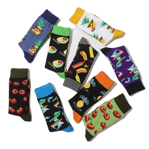 Crew Socks Combed Cotton Fruit Animal Alien Ramen Hot Dog Novelty Casual Streetwear Fashion Accessories For Men Women