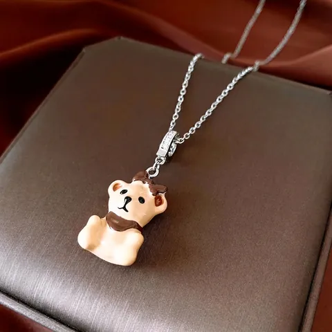 Collana Con Pendente Orso Rame Zircone Smaltato Regolabile Catena Da Clavicola Moda Gioielli Donna