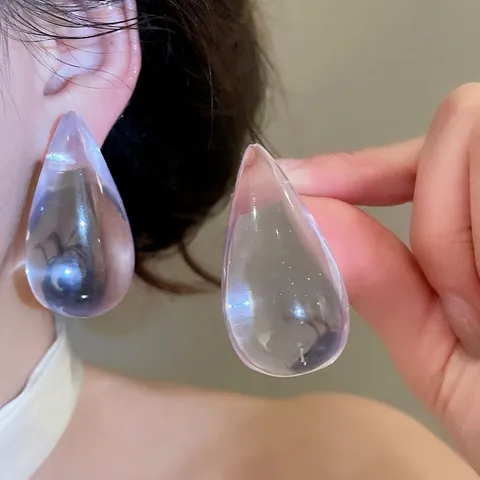 Korean Minimalist Teardrop Acrylic Stud Earrings For Women Clear Resin Water Drop Earrings With 925 Sterling Silver Earring Post