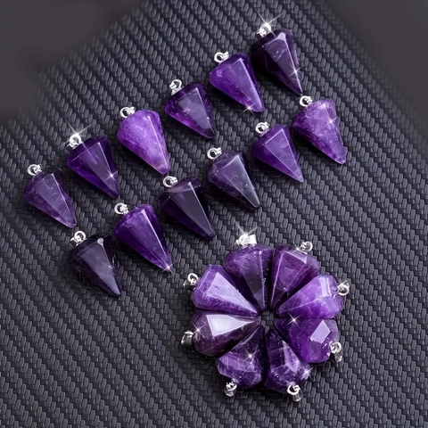 Natural Amethyst Crystal Hexagonal Column Pendant Necklace Healing Point Reiki Pendulum For Women And Men Jewelry Gift