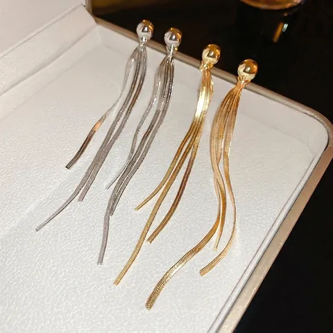 Orecchini Lunghi Con Nappine A Catena Di Serpente Con Perno In Argento Sterling 925 Stile Davanti E Dietro Rame Lega Elegante Gioielli Da Donna