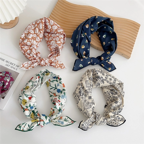 Carré de Soie Femme en Coton Imprimé Floral Paisley Bandana Foulard de Cou Serre-Tête Doux Accessoire Style Pastoral