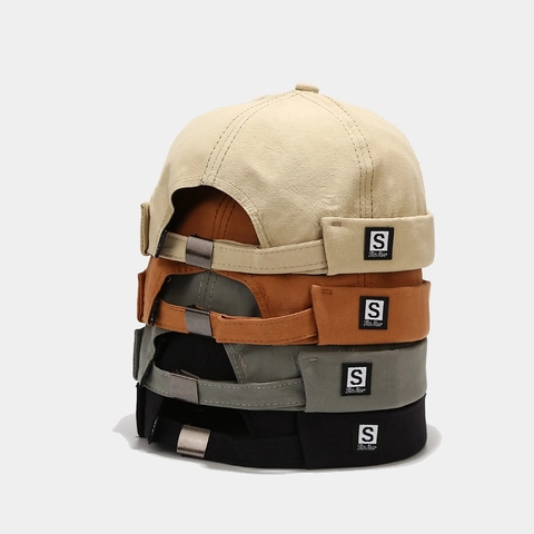 Gorro Docker Retro Sin Ala Miki Cap Algodón Canvas Hebilla Metálica Ajustable Vintage Marinero Streetwear Parche Letra S Unisex