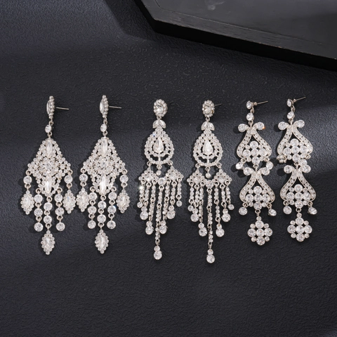 Exaggerated Rhinestone Flower Chandelier Tassel Earrings With 925 Sterling Silver Earring Post For Women Wedding Party