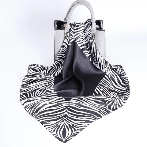 Sciarpa Quadrata Con Righe Zebra Raso Di Raso Tencel Collo Testa Capelli Moda Liscio Accessori Per Donne