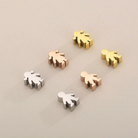 Edelstahl Cartoon Figur Anhänger Junge Mädchen Silhouette Perlen Für DIY Halskette Armband Schmuckherstellung Minimalistisch