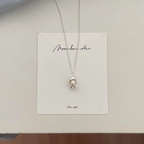 Collana con Perla d'Acqua Dolce Naturale in Argento Sterling 925 per Donna Stile Coreano Minimalista Ciondolo Irregolare Gioielli