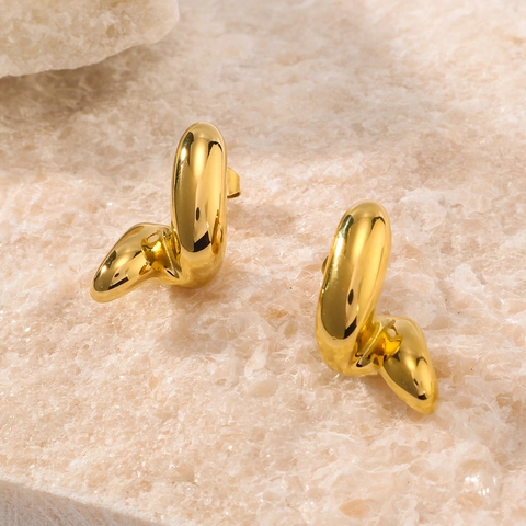 Geometric Wavy Stud Earrings Stainless Steel 18K Gold Plated Irregular Line Minimalist Jewelry For Women Elegant