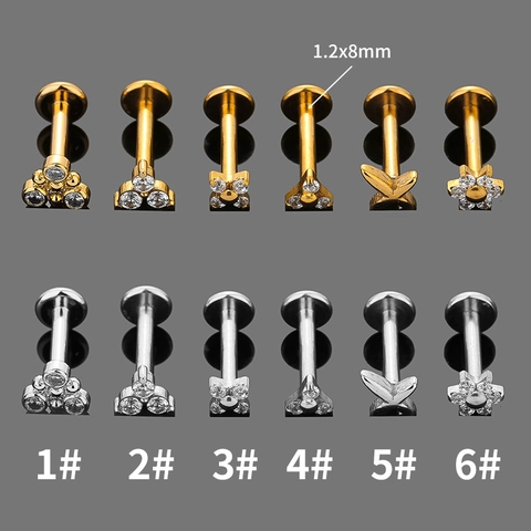 Stud De Labret Anneau De Lèvre Acier Inoxydable 316L Filetage Interne Zircon Dos Plat Bijoux De Piercing Cartilage
