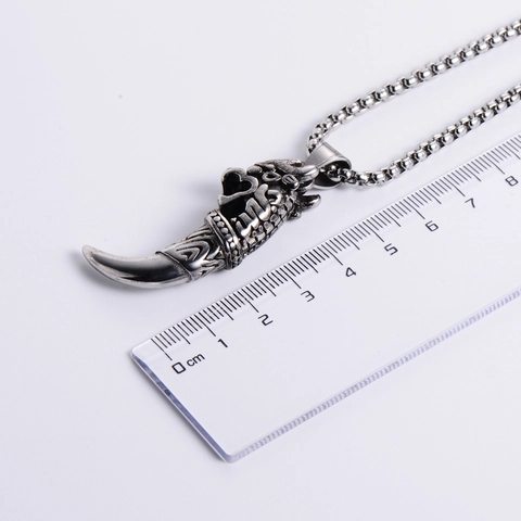Collana Con Pendente Testa Di Drago E Dente Di Lupo Retro Acciaio Inossidabile 316L Gioielli Punk Hip Hop