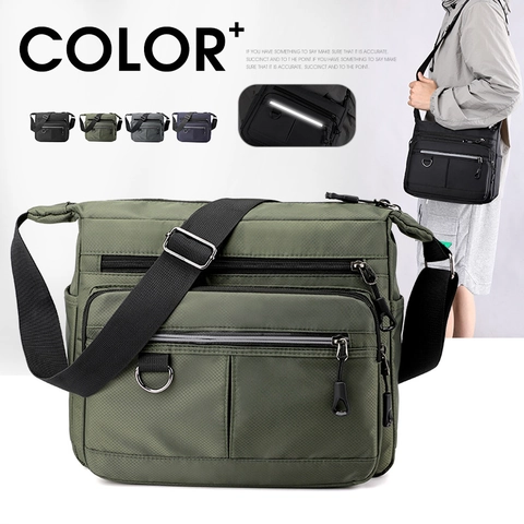 Borsa a Tracolla da Uomo in Nylon a Grande Capacità Con Tasche Multiple E Striscia Riflettente Borsa a Spalla Casual Business