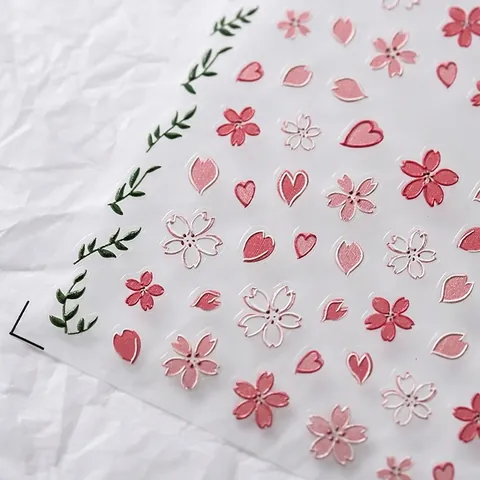 5D Embossed Cherry Blossom Nail Stickers Stereoscopic Adhesive Sakura Flower Design Manicure Decoration Women