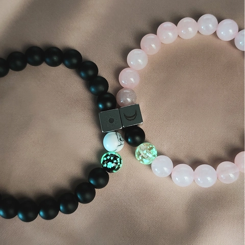 Sun Moon Natural Stone Beaded Bracelets Luminous Matte Glass Stainless Steel Charms Couple Friendship Jewelry Minimalist