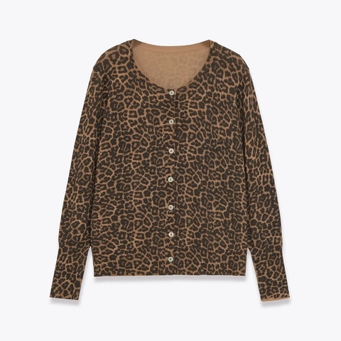 Cardigan En Maille Imprimé Léopard Femme Manches Longues Col Rond Boutonné Streetwear Décontracté Pull Automne