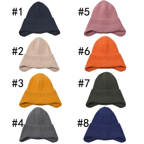 Gorro De Punto Acanalado Con Orejeras Cálido Color Sólido Exterior Invierno Resistente Al Viento Moda Unisex