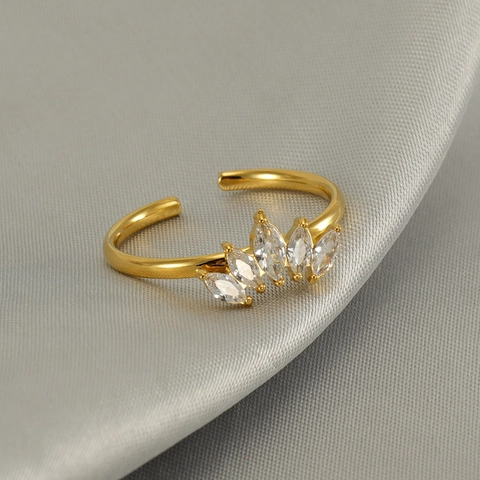 Crown Zircon Adjustable Open Ring 18K Gold Plated Stainless Steel Fashion Jewelry For Women